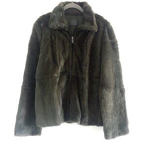 Sheared Rabbit Fur Jacket by New York Industrie in Olive Green